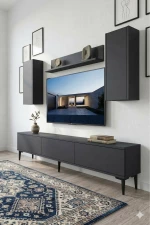 Stewehome Σετ μοντέρνας λευκής σύνθεσης τηλεόρασης με ντουλάπια από σανίδα μελαμίνης 180x30x41 cm