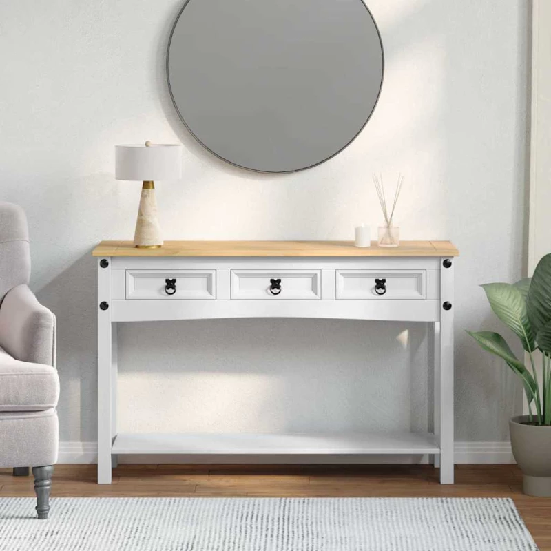 End Table Λευκό 114 x 34,5 x 73 εκ. Στερεά ξυλεία πεύκου |42021195