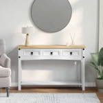 End Table Λευκό 114 x 34,5 x 73 εκ. Στερεά ξυλεία πεύκου |42021195