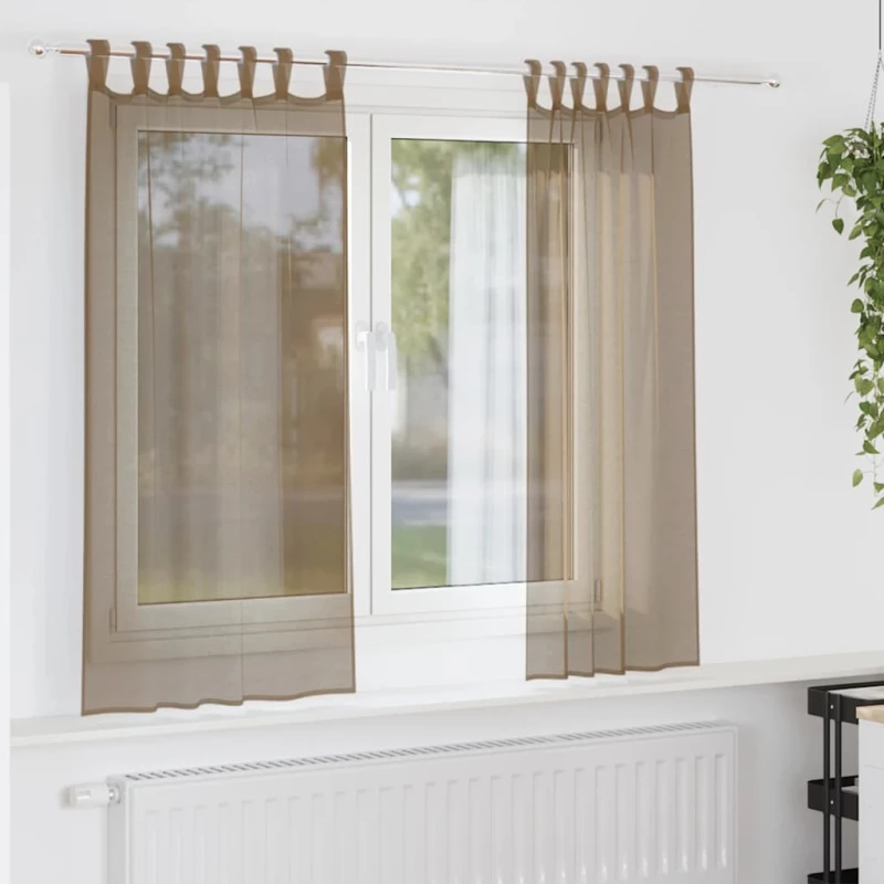 Κουρτίνες Voile με Θηλιές 2 τεμ. Ανοιχτό Καφέ 140x140 εκ. |4102311