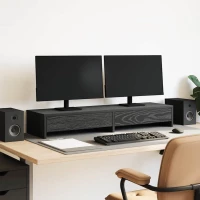 Βάση Οθόνης με Συρτάρια Μαύρη Δρυς 100x27x15 εκ. από Τεχνητό Ξύλο |868086