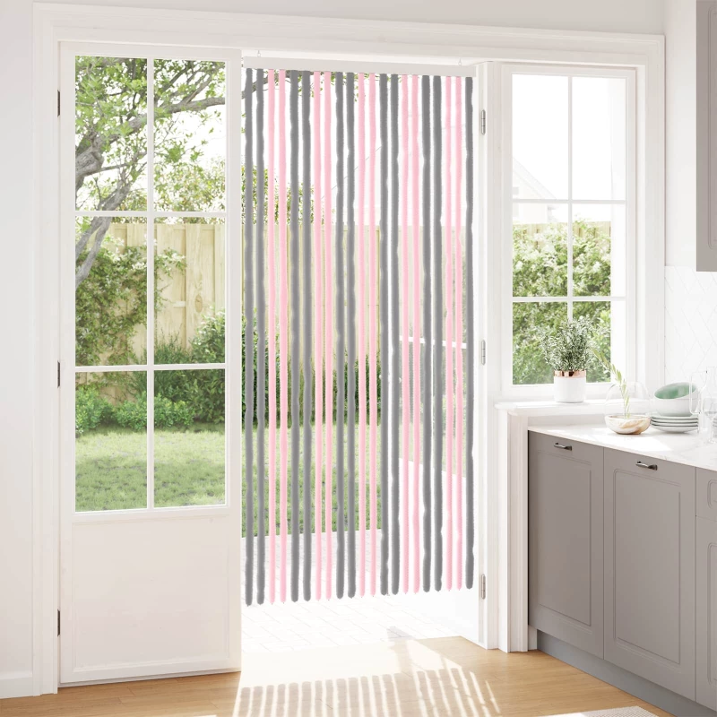 Κουρτίνα εντόμων Chenille Ασημί Γκρι και Ροζ 90 x 200 cm |42034439