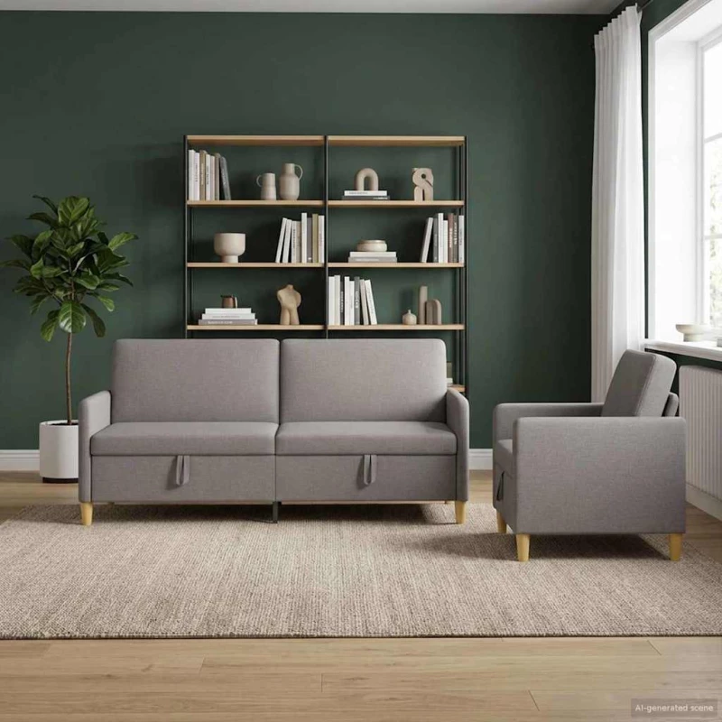 Σαλονάκι Σετ Με Αποθηκευτικό Χώρο 2 pcs Taupe Πολυεστέρας |3429238