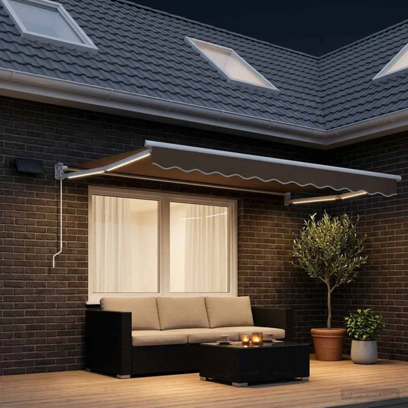 Χειροκίνητη αναδιπλούμενη τέντα με LED Taupe |3425966