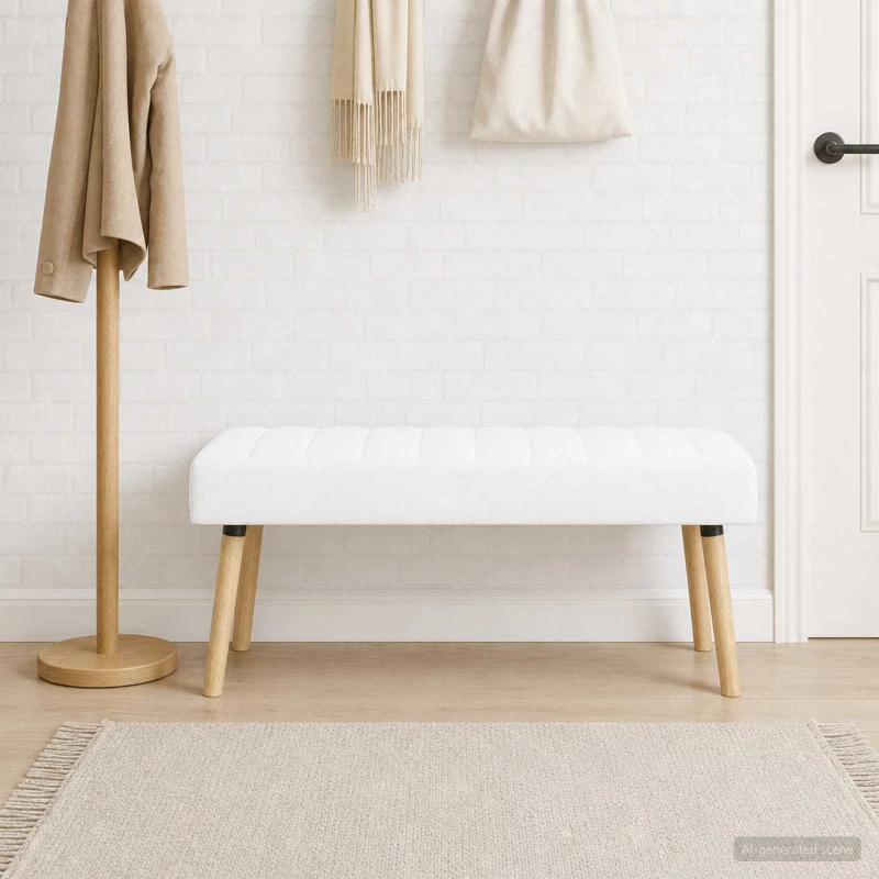 Πάγκος με Καναλεύματα Λευκό 110 x 40 x 46 cm Ύφασμα |42038498