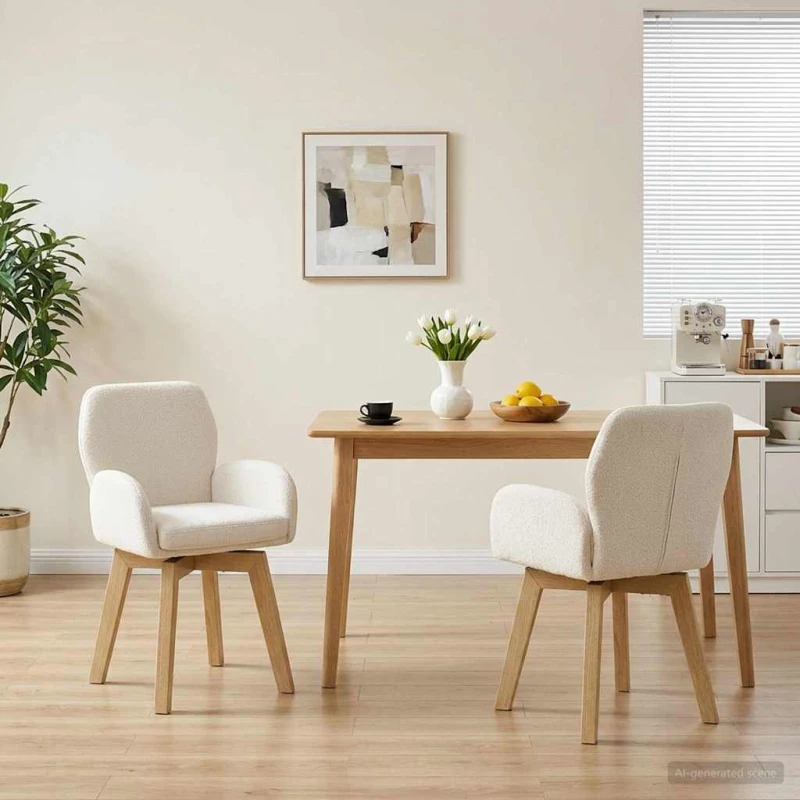 Γυριστές καρέκλες φαγητού 2 pcs Μπουκλέ Κρεμ 54 x 58 x 87 εκ. |42034331