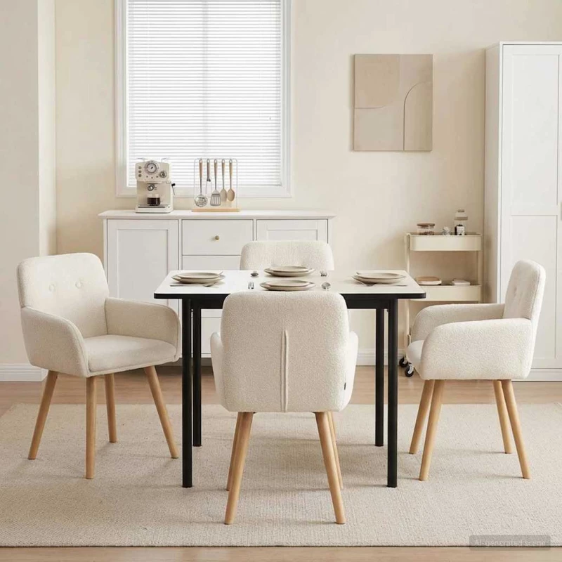 Καρέκλες φαγητού 4 pcs Μπουκλέ Κρεμ 59 x 57 x 85 εκ. |3428272