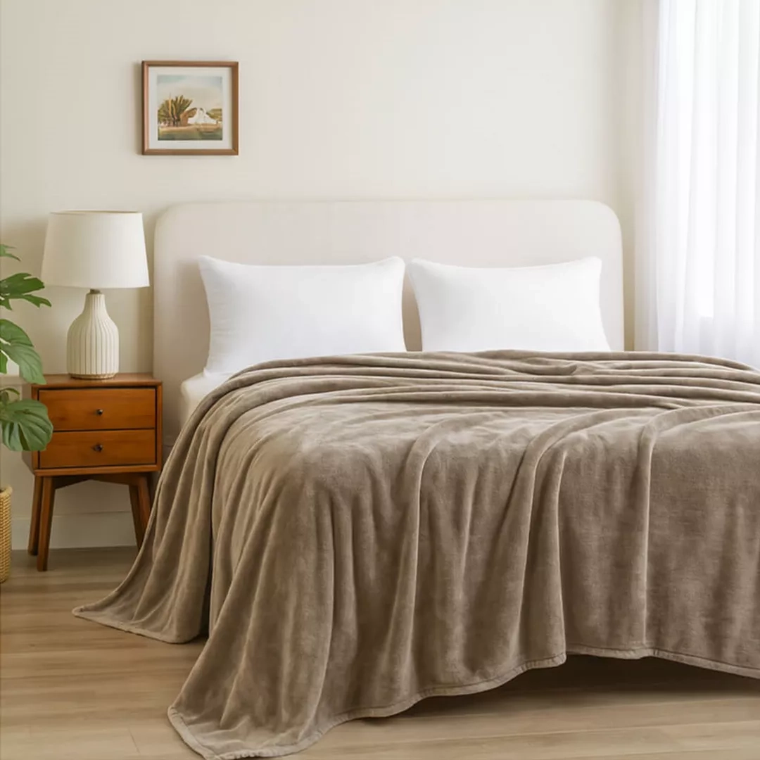 Κουβέρτα βελουτέ υπέρδιπλη Beige - 220x240