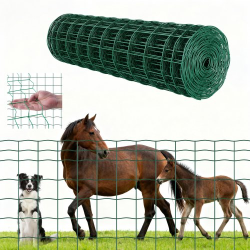 VEVOR Farm Fence, 1 x 20 m, 4 x 4 in Mesh Περίφραξη από γαλβανισμένο ατσάλινο σύρμα 2,1 mm για βοοειδή, γουρούνια και πρόβατα, βαρέως τύπου περίφραξη ζώων με επίστρωση βινυλίου για περιβλήματα ζώων, σύρμα κλουβιού, φράχτες κήπου, πράσινο
