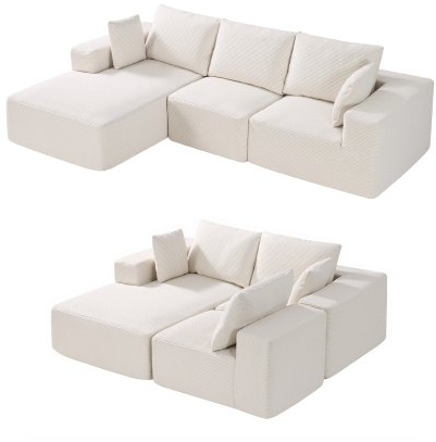 VEVOR Modular Sectional Καναπές, Σχήμα L Modular Καναπές με ξαπλώστρα, Cloud Sectional Καναπές με High Rebound Sponge and Density, Επενδυμένος κοτλέ καναπές με μαξιλάρι για σαλόνι, διαμέρισμα, μπεζ