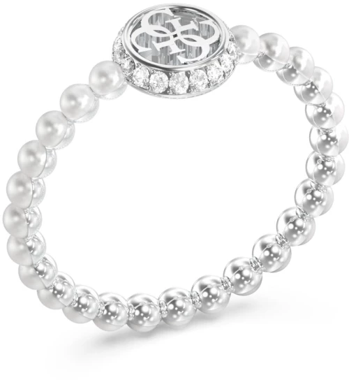 GUESS STEEL TINY PEARLY JUBR05522JWRH-No.56 Δαχτυλίδι Ασημένιο Με Πέρλες Και Λογότυπο