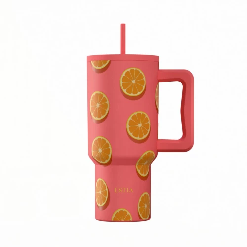 ESTIA ΘΕΡΜΟΣ STRAW TUMBLER XL SAVE THE AEGEAN 900ml ORANGE POP