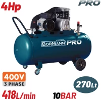 BORMANN Pro BAT5300 Αεροσυμπιεστής Ιμάντα,Τριφασικός,4Hp,270L,481L/min