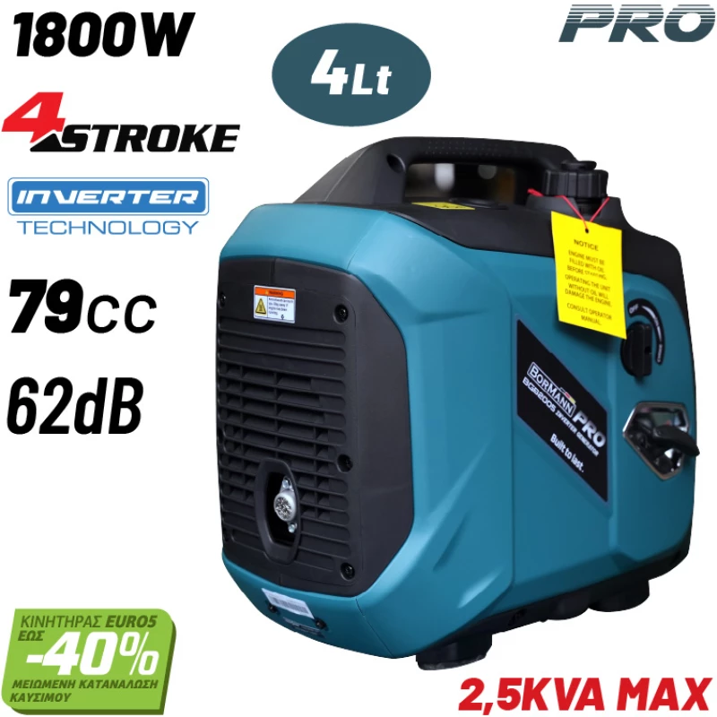 BORMANN Pro BGB2005 Γεννήτρια Βενζίνης Inverter 1800W,3kVA,76cc,62dB
