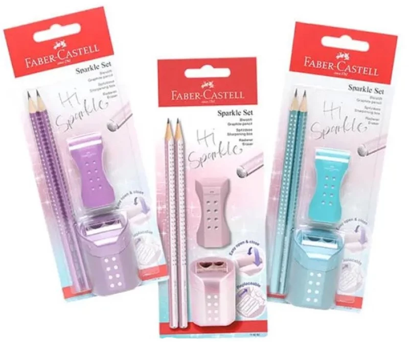 Σετ μολύβια Faber-Castell GRIP sparkle 2 μολύβια + γόμα + ξύστρα διάφορα χρώματα 1σετ