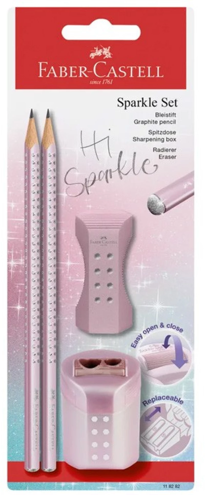 Σετ μολύβια Faber-Castell GRIP sparkle 2 μολύβια + γόμα + ξύστρα διάφορα χρώματα 1σετ