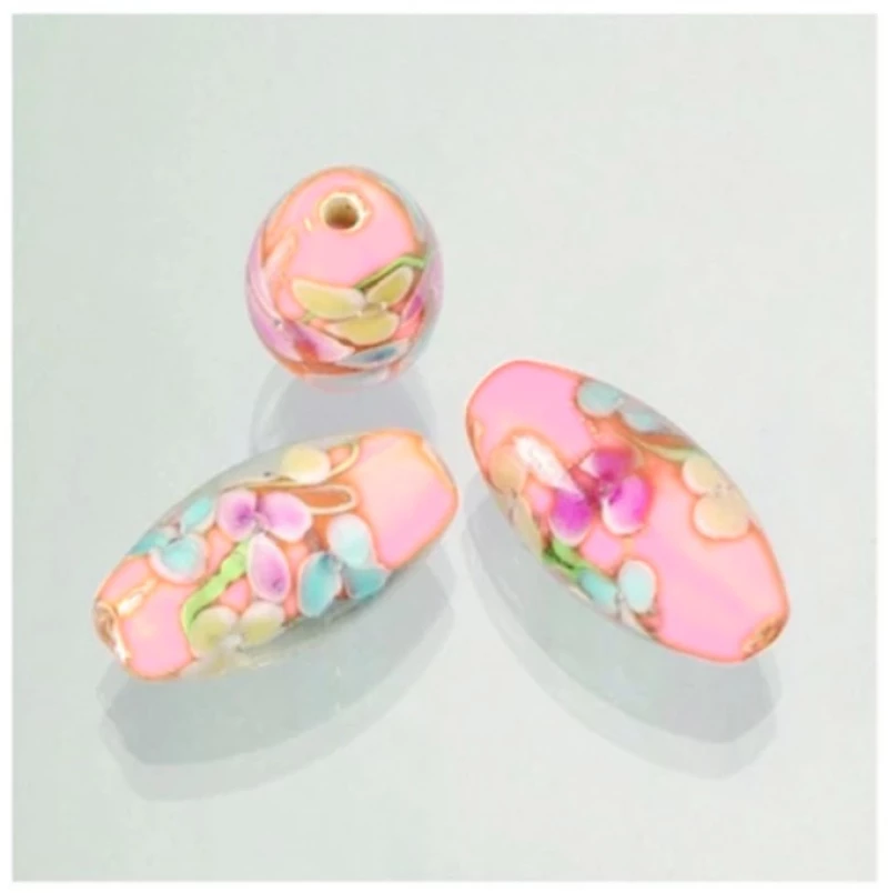 Χάντρα Efco Γυάλινη 10x15mm οβάλ Flowers ανοιχτό ροζ 3τμχ