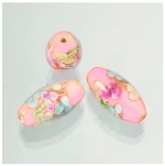 Χάντρα Efco Γυάλινη 10x15mm οβάλ Flowers ανοιχτό ροζ 3τμχ