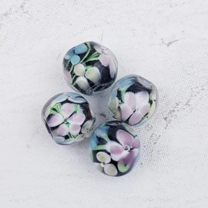 Χάντρα Efco Γυάλινη 10x15mm οβάλ Flowers μαύρο 3τμχ
