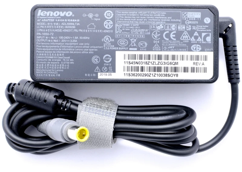 Γνήσιος φορτιστής φορητού υπολογιστή Lenovo - 20V / 3.25A / 65W - (7.9x5.5)