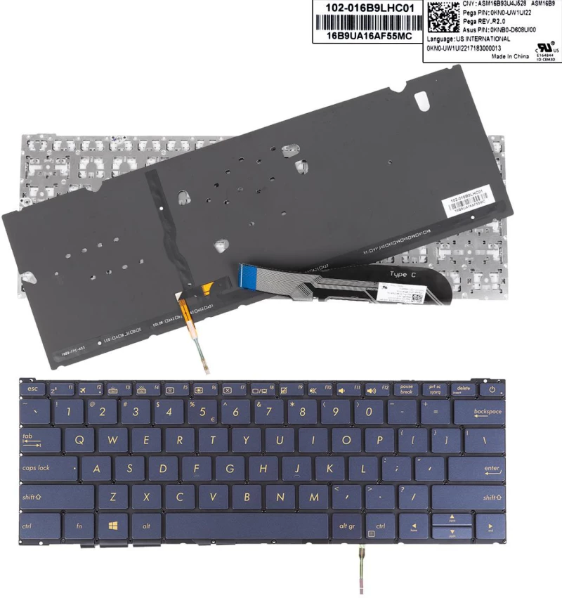 Πληκτρολόγιο Asus ZenBook 3 UX390 UX390UA, άσπροastru με Backlit, US