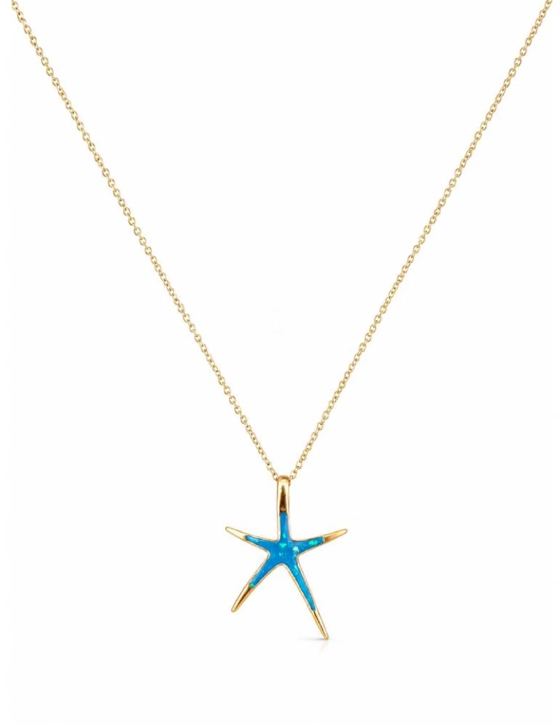 Γυναικείο Κολιέ Αστερίας σε Στυλ Blue Opal σε Χρυσό Χρώμα