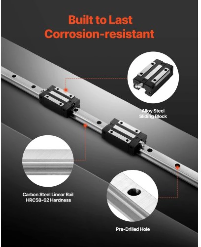 VEVOR Linear Rail Guide Kit, HGR20, 2Pcs 2000 mm (78,74 ίντσες) Γραμμικές ράγες κίνησης και 4 τεμ.