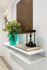 Stewehome Κονσόλα από λευκό και χρυσό μέταλλο 120x12x12 cm