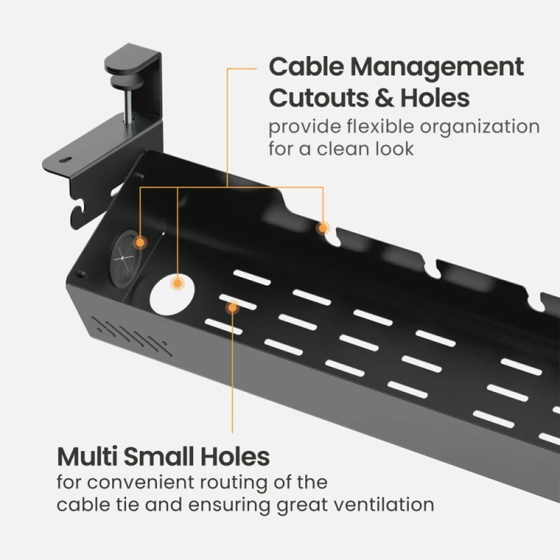 BRATECK cable management γραφείου CC11-22-2, μεταλλικό, 894x167x196mm, μαύρο