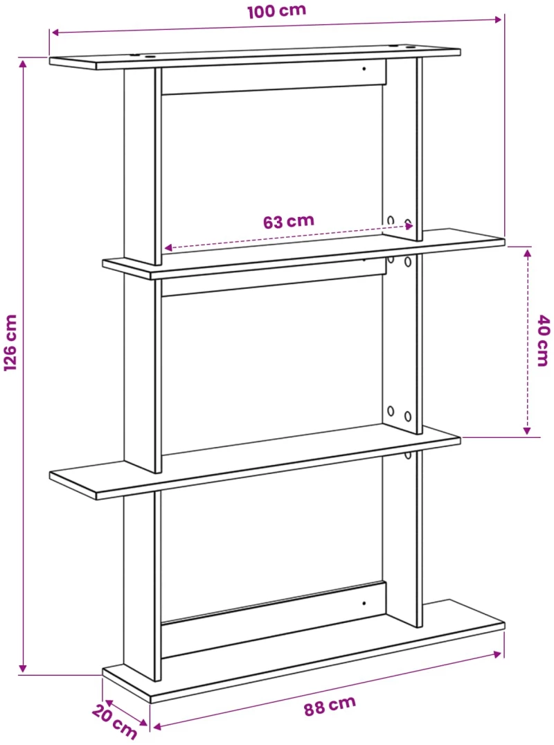 vidaXL Ράφι Τοίχου Γκρι Sonoma 100 x 20 x 126 εκ. Επεξεργασμένο Ξύλο