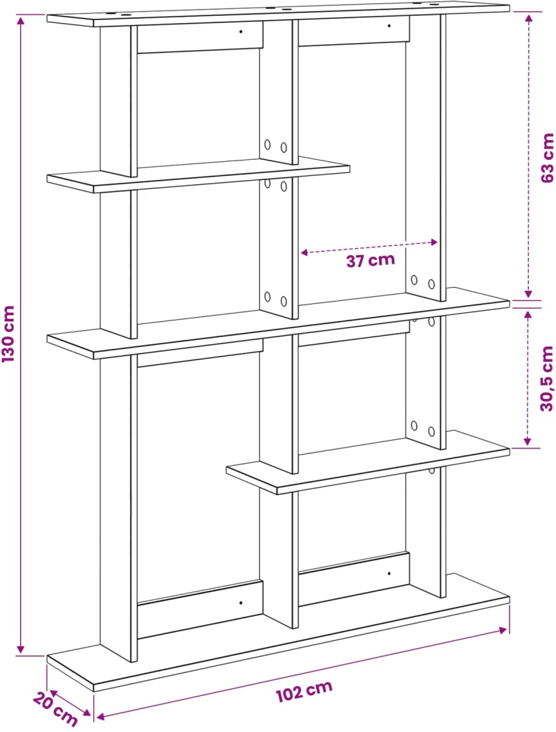 vidaXL Ράφι Τοίχου Sonoma Δρυς 102 x 20 x 130 εκ. Επεξεργασμένο Ξύλο
