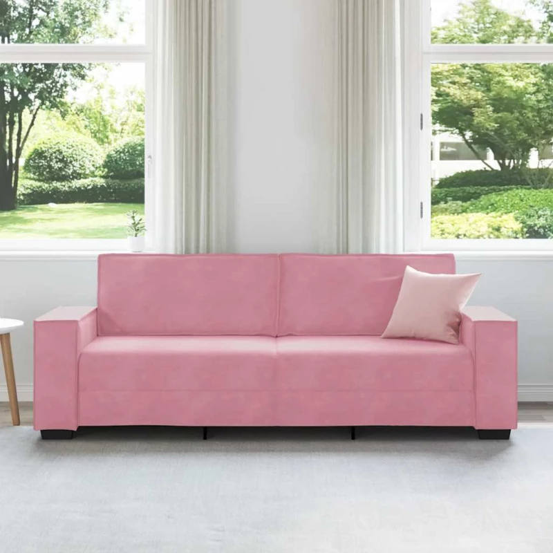 vidaXL Τριθέσιος Καναπές Ροζ Βελούδινος 220x78x84 εκ.