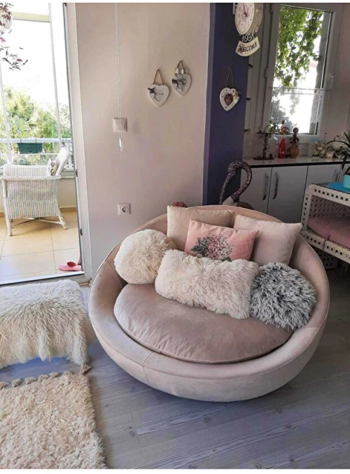 Stewehome Στρογγυλή Πολυθρόνα Ελεύθερης Περιστροφής με Χαλαρωτικό Σχεδιασμό ροζ 124x105x105 cm