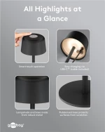 GOOBAY επιτραπέζιο φωτιστικό 77675, 3000K, dimmable, επαναφορτιζόμενο, μαύρο