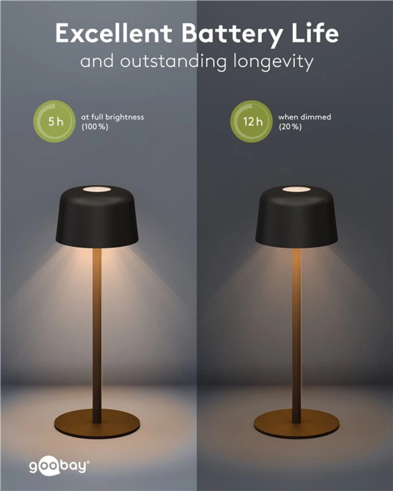 GOOBAY επιτραπέζιο φωτιστικό 77675, 3000K, dimmable, επαναφορτιζόμενο, μαύρο