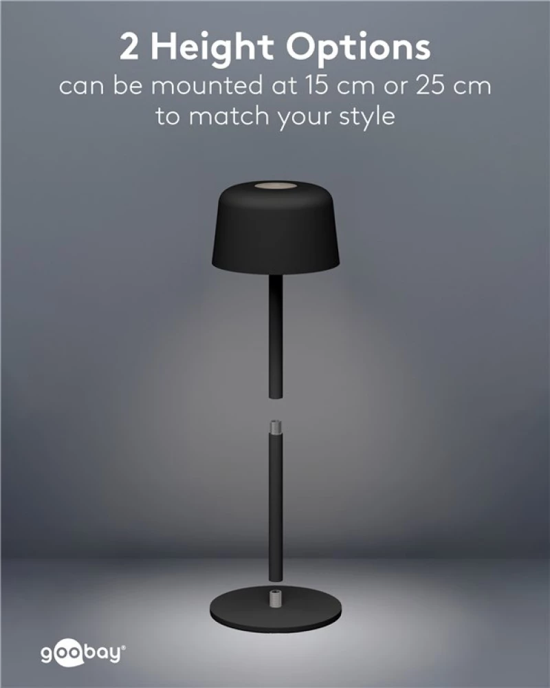 GOOBAY επιτραπέζιο φωτιστικό 77675, 3000K, dimmable, επαναφορτιζόμενο, μαύρο