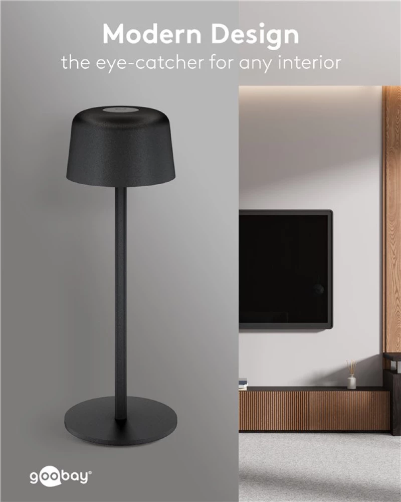 GOOBAY επιτραπέζιο φωτιστικό 77675, 3000K, dimmable, επαναφορτιζόμενο, μαύρο
