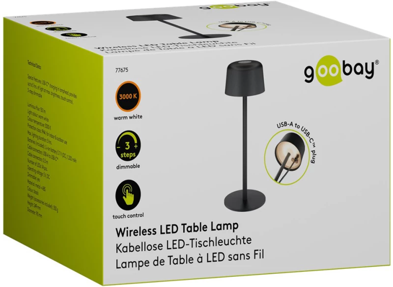 GOOBAY επιτραπέζιο φωτιστικό 77675, 3000K, dimmable, επαναφορτιζόμενο, μαύρο
