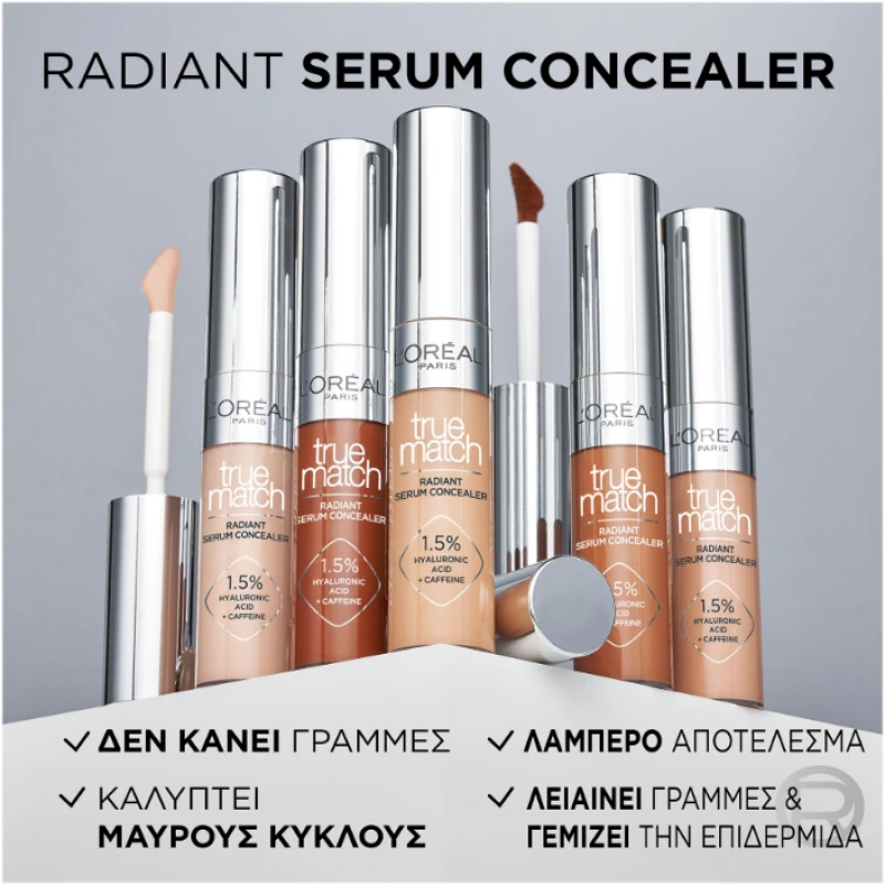 LOREAL PARIS True Match Radiant Serum Concealer, 6N Medium, Concealer Πολλαπλών Χρήσεων - 11ml