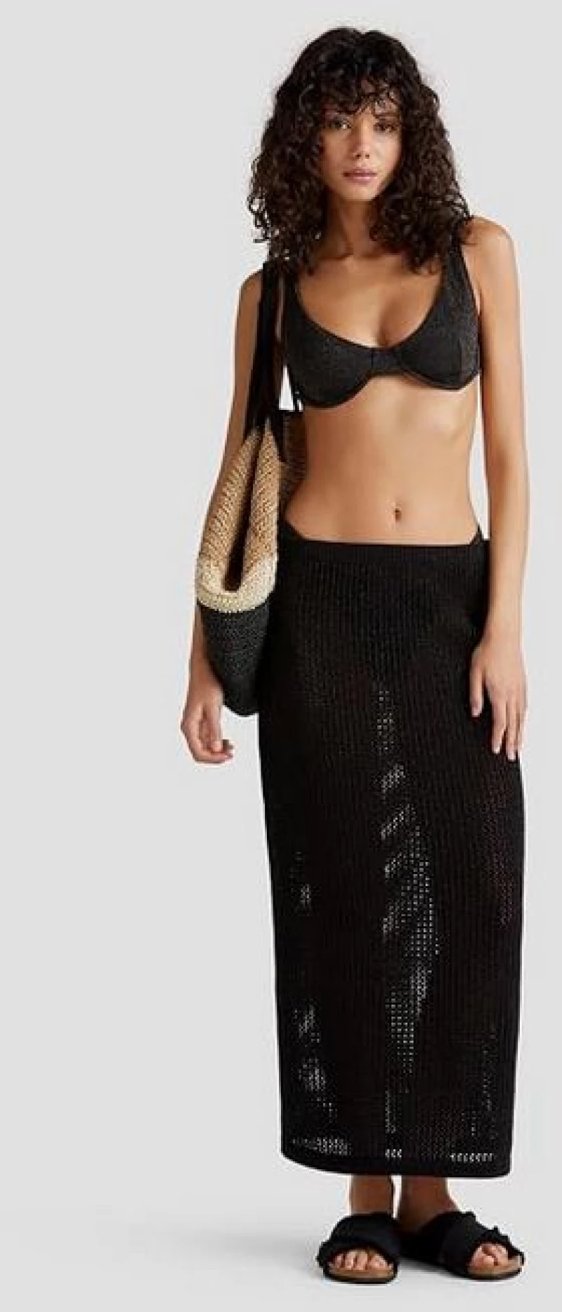 Benetton maxi lurex φούστα δίχτυ μαύρη 11365000B-700