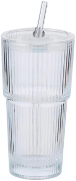 Ποτήρι διάφανο με καλαμάκι 550ml/9,5 x 8,6 x 17cm