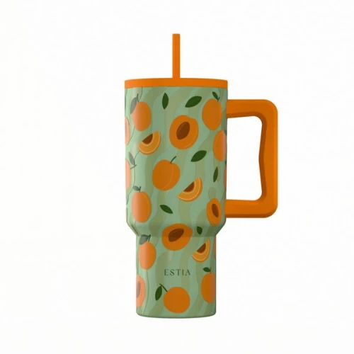 Estia Θερμός Ποτήρι Straw Tumbler XL 900ml Save The Aegean Peach Garden 01-41632