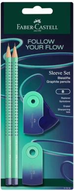 Faber-Castell Flow Edition Sleeve Set 2 Grip Μολύβια Γόμα Ξύστρα Green-Blue 117018
