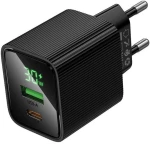 Hoco CS84A Φορτιστής με Θύρα USB-A και Θύρα USB-C 30W Power Delivery Quick Charge 3.0 Μαύρο