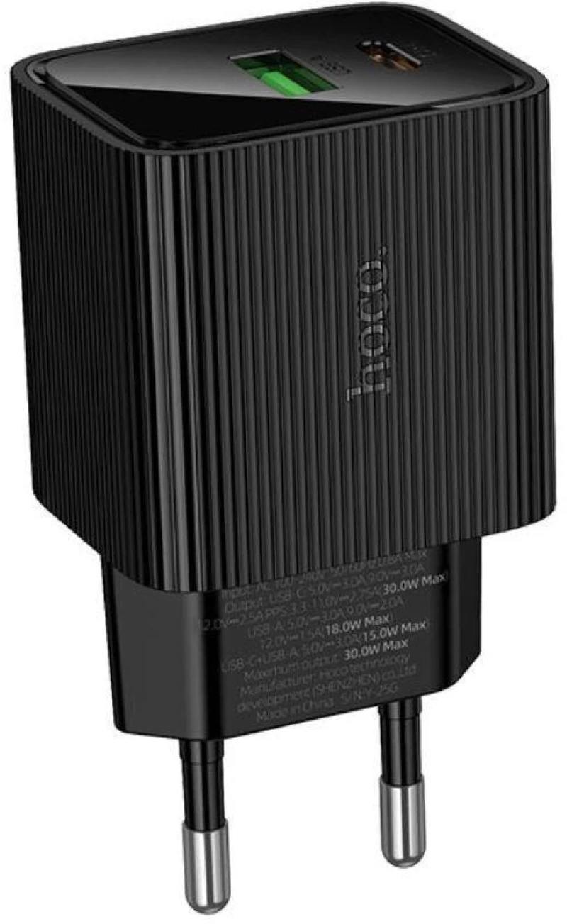 Hoco CS84A Φορτιστής με Θύρα USB-A και Θύρα USB-C 30W Power Delivery Quick Charge 3.0 Μαύρο