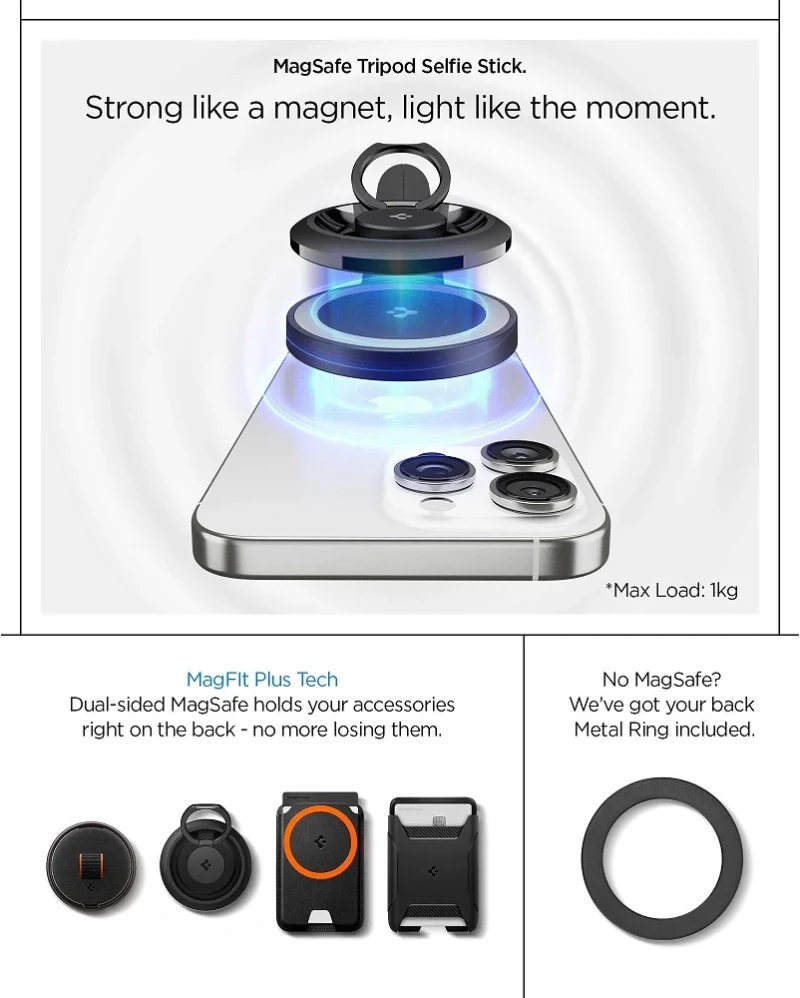 Spigen S581W Magsafe Τρίποδο Κινητού με Bluetooth Selfie Stick Black