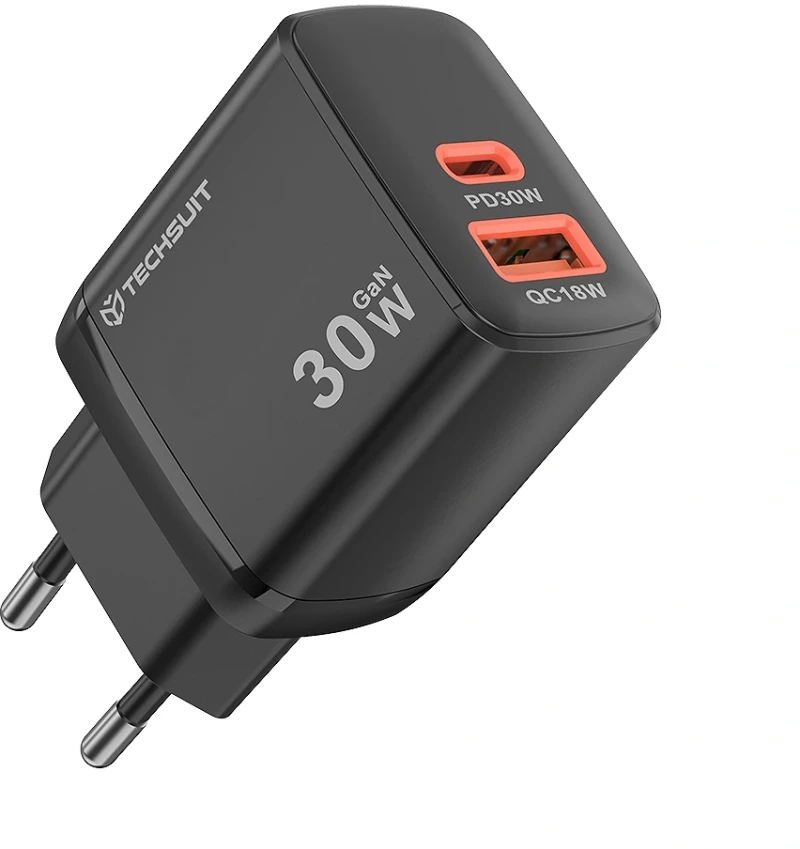 Techsuit Φορτιστής Duonix30W CH1 Type-C / USB-A Dual Travel Charger 30W Black