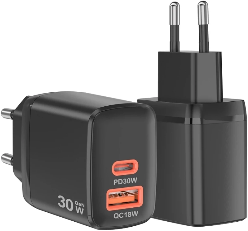 Techsuit Φορτιστής Duonix30W CH1 Type-C / USB-A Dual Travel Charger 30W Black