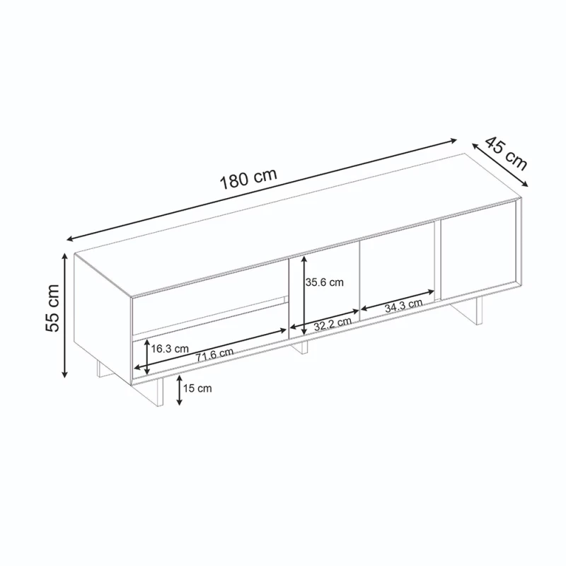 Έπιπλο τηλεόρασης Capri χρώμα καρυδί milano 180x45x55εκ.