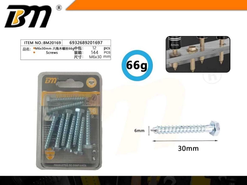 Στριφώνι εξάγωνο - M6X30mm - 66g - Σετ 12 πακέτα - 201697